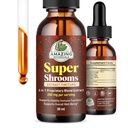 Organic Super Shrooms 6 in 1 Mushroom Wellness Tonic – 250mg per serving of Chaga, Lion’s Mane, Reishi, Shiitake, Cordyceps, Turkey Tail – Non-GMO, Sugar & Alcohol-Free Drops – 1oz/30ml
