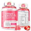 2 balenie bez cukru kolagénové Gumičky pre ženy Muži, multi kolagénové Peptidy Gummy typu I II III V X s biotínovým vitamínom A B C D E pre vlasy nechty, jahodová chuť, 120 Počet