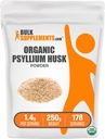 BulkSupplementments.com Organic Psyllium Husk Powder - Psyllium Husk Powder for Peaking, Fiber Supplement - Gluten Free, 1,4g per Serving, 250g (8,8 oz) (Pack of 1)