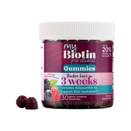 Čistota Produkty MyBiotin ProClinic Gummy - Hrubšie vlasy Od 3 týždňov a bojov Vrásky - MB40X Biotin Matrix w/Astaxantín - 40X Rozpustnejšie vs Bežné Biotin 30 Berry Gummy Chews