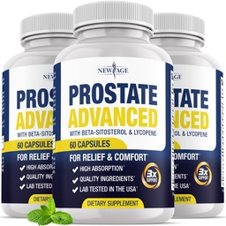 NEW AGE Prostate Advanced Prostate Supplement for Men – Reduce Bathroom Trips, Promote Sleep, Support Health & Bladder Emptying - Made with Lycopene, Beta Sitosterol - 180 Count