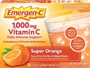 Emergen-C 1000mg vitamín C prášok na dennú imunitnú podporu Kofeín bez vitamínu C doplnky so zinkom a mangánom, Super Orange chuť - 30 Počet