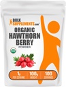 BulkSupplements.com Organic Hawthorn Berry Powder - Bylinné doplnky, Hawthorn Berry Organic - Vegan & Gluten Free, 1g per Serving, 100g (3,5 oz) (Pack of 1)