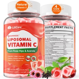 Prírodný lipozomálny vitamín C 1000 mg Gummy pre dospelých & pre deti 9+, žuvateľný vitamín C w/ 11mg zinok, D3, bazy, echinacea, , Bioflavonoid, Immuneal Support, celé jedlo VIT C z plodov, bez cukru