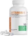 Bronson vitamín K trojitá hra (vitamín K2 MK7 / vitamín K2 MK4 / vitamín K1) komplex plného spektra vitamín K doplnok, 90 kapsúl