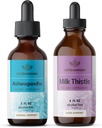 HERBAMAMA Herbal Liquid Drops Kit - Bundle of Ashwagandha Root Tinture 2 fl oz & Milk Thistle Extract 4 fl oz - Vegan, Non-GMO, Cukor a alkohol - 2 balenia