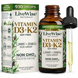 Vitamín D3 s K2 kvapalnými kvapkami, všetky prírodné, non-GMO, 1208iu D3 a 25mcg K2 (mk7) na obsluhu, podporu kosti, imunitný systém a energetické hladiny, s alebo bez mäty piepornej