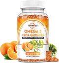 Omega 3 Gummies, Omega 3 Fish Oil Supplements Alternatíva s EPA & DHA, CoQ10, folát, vitamín A, D3, E, podporuje mozog, kĺb, srdce, oko, a imunitný systém funkcie-oranžová chuť, 60 Gummies