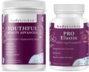 Telo Kuchyňa Youthful Beauty Advanced Collagen Peptides Powder a Resveratrol a kyselina hyalurónová 10oz a Pro-Elastin, Počet 60