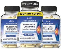 Clear Joint Support | 3 Bottle Value Bundle, 90-Day Supply (270 Capsules) | Glucosamine Chondroitin MSM, Turmeric & Boswellia | Supports Knee, Hip & Back Health | Made in USA
