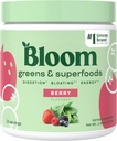 Bloom Nutrition Superfood Greens Powder, Digestive Enzymes w/Probiotiká & Prebiotiká, Gut Health, Bloating Relief for Women, Chlorella, 15 SVG (15 Servings (Pack of 1), Berry)