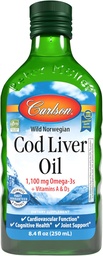 Carlson - Cod Liver Oil 1100 mg Omega-3s Plus Vitamíny A & D3 - Wild Caught EPA DHA Omega 3 Supplement - Norwegian Arctic, Udržateľne Zdroj Nordic Fish Oil Liquid, unflavred, 250 ml (8,4 Fl Oz)