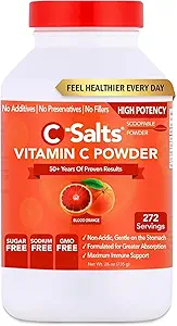 C-Salts vitamín C prášok doplnok - 100% čistá vysoká dávka pufrovaný vitamín C prášok na imunitnú podporu - organické, bez cukru, vegán, non-GMO, Žalúdok-priateľsky, krv oranžová 26oz