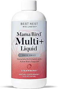 Najlepšie Nest Wellness Mama Bird Liquid Multi Plus - Tekutý multivitamín na podporu mozgu a energie Metylované vitamíny - nežné trávenie Zdravie Formula - Jahodová, 16 fl oz (60 Servings)