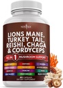 NOVÁ VEK Lions Mane Huba Supplement with Turkey chvost Reishi Cordyceps Chaga with Marshmallow Root