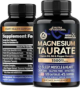 Magnézium Taurate 1500 mg s vitamínmi B6, C & D3 - Pepper for Enhanced Absorbtion - Laboratory Tested, Made in USA - 120 Kapsule, 2 mesiace dodávky