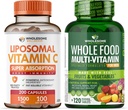 Zdravý Wellness Lipozomálne vitamín C Kapsule (200 tabliet 1500mg Buffered) Vysoká absorpcia + Food Multivitamín pre mužov - Prírodné viac vitamíny, minerály, organické extrakty