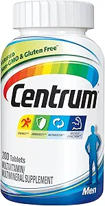 Centrum Multivitamín pre mužov, Multivitamínové/Multiminerálne doplnky s vitamínom D3, B Vitamíny a antioxidanty, bez lepidla, NeGMO zložky, Tableta, 200 Počet