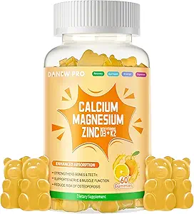 Kalcium Magnézium Zinok Gumies s vitamínom D3 & K2 - vysoká potencia zvýšená absorpcia -60 Oranžové Gummy