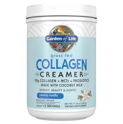 Garden of Life Grass Fed Collagen Creamer Powder - Krémová Vanilka, 12 Servings, Prášok na kávovú energiu Beauty Joints, Kolagén Peptidy s kokosovými MCTs, Keto Protein Supplements