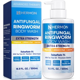 Antifungal Ringworm Treatment Body Wash - Antibacterial Wash with 1% Tolnaftate & Tea Tree Oil for Ringworm, Jock Itch, Tinea, Back Acne & Foot Odor on back, chest, groin, feet for Men and Women 500ml