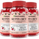 Jablkový Cider Ocot Gummies, Max Strength 2000mg ACV Gummy s probiotikami, B12 a Keto Podpora, Pre trávenie, Metabolizmus, Detox, Gut & Immune Health, Želatína-free, non-GMO, 180 keto akv ďasien