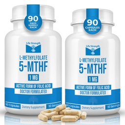 L Methylfolate 1mg | 180 Capsules | Optimized & Highly Bioactive Methyl Folate Supplement | 5-MTHF Supports for Energy, Focus & Mood | Non-GMO, Gluten Free, Vegan | 6 Month Supply