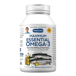 ANDREW LESSMAN Maximum Essential Omega-3 Mincovňa - 180 Softgels - Ultra-Pure, High Potency Omega-3 Oils. Vysoká DHA, žiadne žalúdočné ťažkosti, žiadne kontaminanty, žiadna ortuť. Malé ľahko prehltnúť Softgels