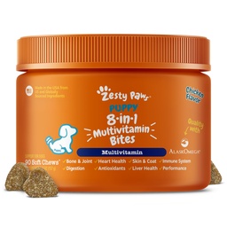 Zesty Paws Dog Multivitamín, Žuvacia psa Vitamíny a doplnky pre Hip & Joints, koža & Coat, Omega 3 Rybí olej pre psy- Šteňa Multivitamín - Kuracie šteňa Bites- 90ct