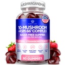 Sugar-Free Mushroom Gummies with KSM 66 Ashwagandha - Potent 10x Mushroom Supplement with Lions Mane, Chaga, Reishi, Mushroom Complex, Natural Stress Support, Calm Gummies, Nootropic Supplement