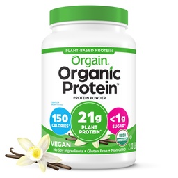 Orgain Organic Vegan Protein Powder, Vanilla Bean - 21g Plant Protein, 6g Prebiotic Fiber, Žiadne zložky laktózy, Žiadny pridaný cukor, Non-GMO, Pre Shakes & Smoothies, 2,03 lb (Packaging May Vary)