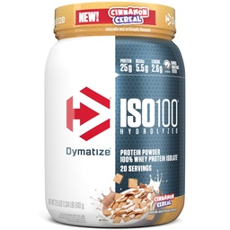 Dymatizovať ISO100 Srvátkový proteín prášok Izolát, škoricové obilniny, 25g bielkovín, 5,5g BCAA, menej ako 120 kal., bez lepku, 1g tuku, 1g cukru, 2g Carb (20 porcií)