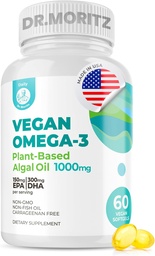 DR. MORITZ Vegán Omega-3 Softgels pre dospelých a deti, vyrobené z Algae olej s DHA EPA, Malé Algae Omega 3 doplnky, Vegan, 60 Počet