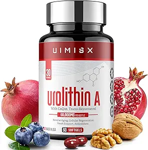 Urolithin A Pro Supplement 1000mg, 60 Softgels Super Antioxidanty s Resveratrol & CoQ10 pre výrobu energie a zdravé starnutie- Mitoceutical pre svalovú silu a starostlivosť o pleť