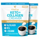 VitaCup Keto + Collagen Coffee Creamer Vanilla Flavor w/MCT, Collagen Protein, Coconut Water, L-Theanine pre Keto Diet, Káva, Smoothies, & Shakes, Dairy-free, Gluten-free, Soy-free, 2 vrecia,10oz každý