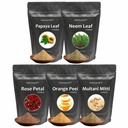 Herb Essential Face Pack Combo Includes Rose Petal, Orange Peel, Multani Mitti with Papaya & Neem Leaf, Natural Supplement Skin Care Kit- 5 Packs (0.88 oz Each)