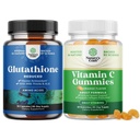Bundle Reduced Glutatione Supplement with Milk Thitle - 500 mg per service Pure L Glutatión a žuvateľný vitamín C Gumies pre dospelých - kyselina askorbová Natural Gummy Immune Booster & Cold Remedy