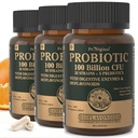 Organické probiotiká pre ženy a mužov, 100 miliárd CFU Probiotiká pre trávenie, Gut a imunitné zdravie - s prebiotikami, bioflavonoidy a trávivým enzýmom, 35 kmeňov Raw Probiotic Supplement, 180 kaps