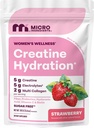 Micro Ingredients Creatine Hydration Powder for Women | 5g Creatine Monohydrate + Collagen + Electrolytes | with Probiotics, Hyaluronic Acid & Biotin | Sugar-Free Strawberry Flavor, 30 Servings