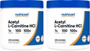Nutricost Acetyl L-karnitín (ALCAR) 100 GMS (2 balenia) - 100 Servíry Každý - 1000mg Per Servírovanie - Pure Acetyl L-karnitín prášok - Non GMO, bez lepidla