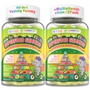 Kids Teens Ages 4–17 Multivitamin with Iron Omega 3, D3 K2, Picky Eater Vitamin Super Greens Gummies, Boys Girls Organic Fruits Veggies Superfood Gummy, Mushroom | Immune Bone Brain, 2Pack