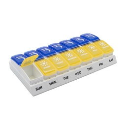 EZY DOSE Weekly (7-Deň) AM/PM Organizátor tabletiek, denný vitamín Kontajner a lekáreň Box, veľké pop-out oddelenia, určený pre cestovanie, 2 krát denne, modré a žlté Lids