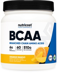 Nutricost BCAA Powder (Orange Mango, 60 Servings) - 2:1:1 Optimálny pomer, bez lepidla, Non-GMO, Vegetarian