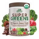 Country Farmy Organic Super Greens Chocolate flavor, 50 Organic Super Foods, USDA Organic Drink Mix, balené s vlákninou, ovocie, Zelenina, Huby a probiotiká, podporuje energiu, 7g Fiber