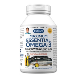ANDREW LESSMAN Maximum Essential Omega-3 Orange - 180 Softgels - Ultra-pure, High Potency Omega-3 Oils. Vysoká DHA, žiadne žalúdočné ťažkosti, žiadne kontaminanty, žiadna ortuť. Malé ľahko prehltnúť Softgels