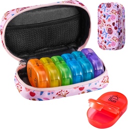 Serfeymi Travel Pill Organizátor 2 Časy A deň AM Upgrade Rainbow Pill Box 7 Deň s prenosným Zipper Canvas Pill Case, Medicína Organizátor pre tablety, Vitamíny, Rybie oleje - Ružové 01