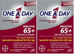 ONE A Day Proactive 65+, Mens & Women Multivitamín, Supplement with Vitamín A, Vitamín C, Vitamín D, a Zinok pre podporu imunitného zdravia*, Vápnik, Kyselina listová & More, Tablet 150 Počet (Stock of 2)