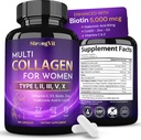 StrongVit Multi Collagen for Women with Biotin, Hyaluronic Acid, CoQ10, Vitamin C, D3 & Zinc – Hair, Skin, Nails Supplements - Hydrolyzed Collagen Peptides Type I, II, III, V, X - USA (120 Capsules)
