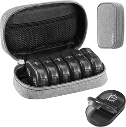 Serfeymi Travel Pill Organizátor 2 Časy A deň AM Upgrade Black Pill Box 7 Deň s prenosným Zipper Canvas Pill prípad, Medicína Organizátor pre tablety, Vitamíny, Doplnky, Rybie oleje - šedá 01