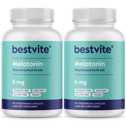 BESTVITE Melatonín 6 mg (240 Vegetariánskych kapsúl) (120 x 2) - Žiadne stearáty - Vegan - Non GMO - Gluten Free